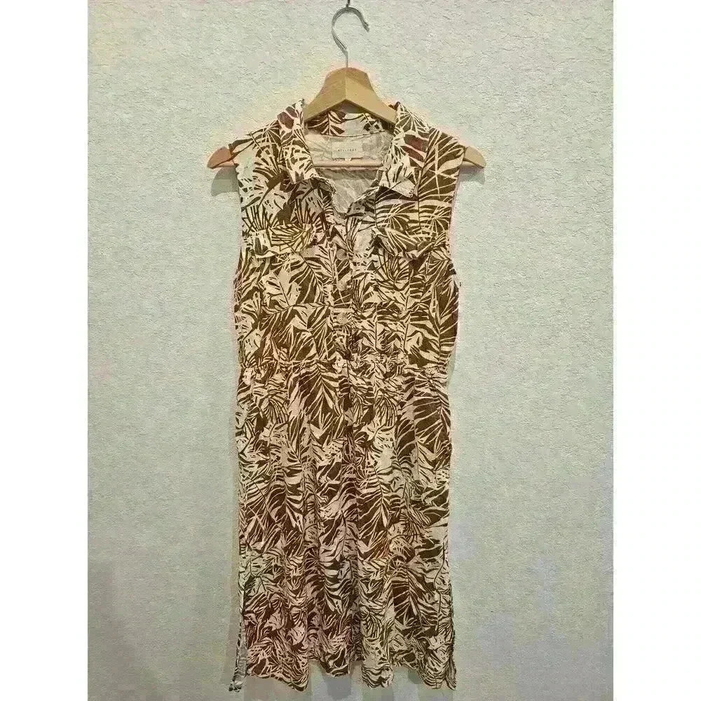 Melloday Cotton floral pattern dress. Sz Large. Brown and white.